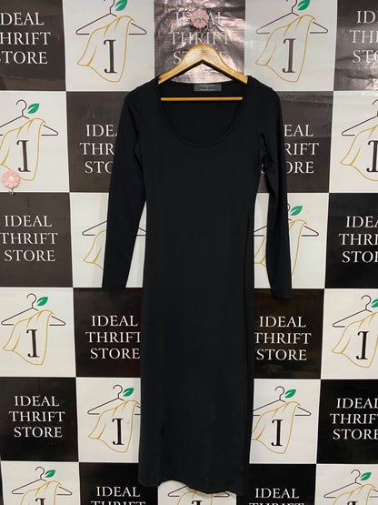 PRIMARK |S| BUST 15| A24| CLASSIC BLACK SCOOP NECK LONG-SLEEVE BODYCON MIDI DRESS
