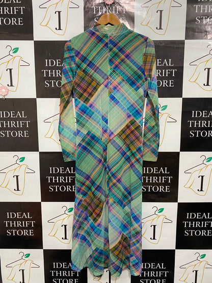 OASIS |M| BUST 17| A24| MULTICOLOR PLAID MOCK NECK MESH MIDI DRESS