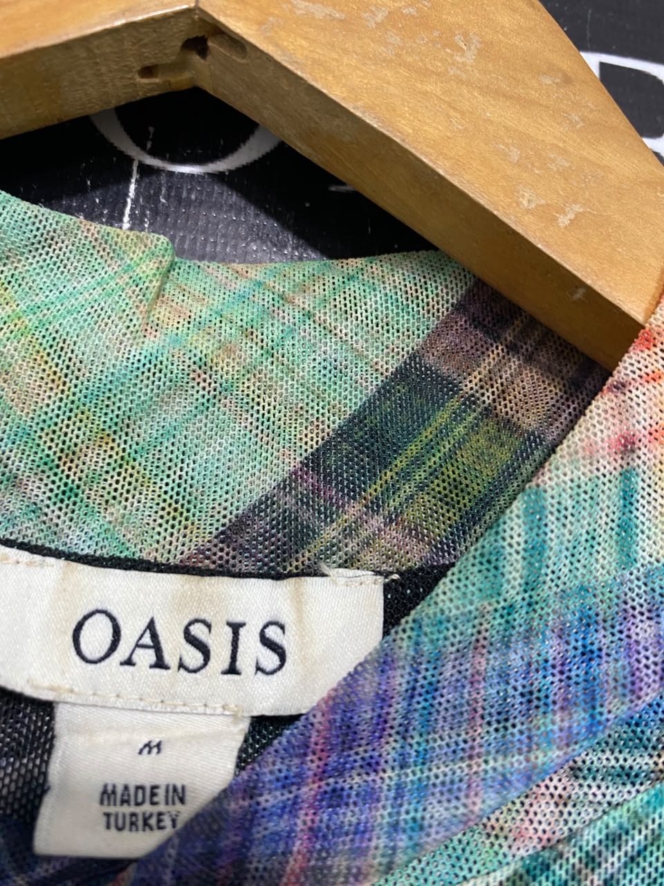 OASIS |M| BUST 17| A24| MULTICOLOR PLAID MOCK NECK MESH MIDI DRESS