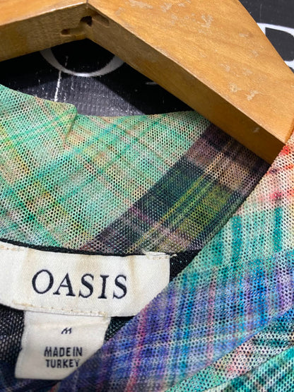 OASIS |M| BUST 17| A24| MULTICOLOR PLAID MOCK NECK MESH MIDI DRESS