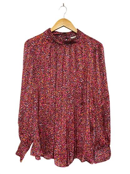 H&M |XL| BUST FREE| A25| VIBRANT PINK AND ORANGE ABSTRACT ANIMAL PRINT HIGH-NECK BLOUSE