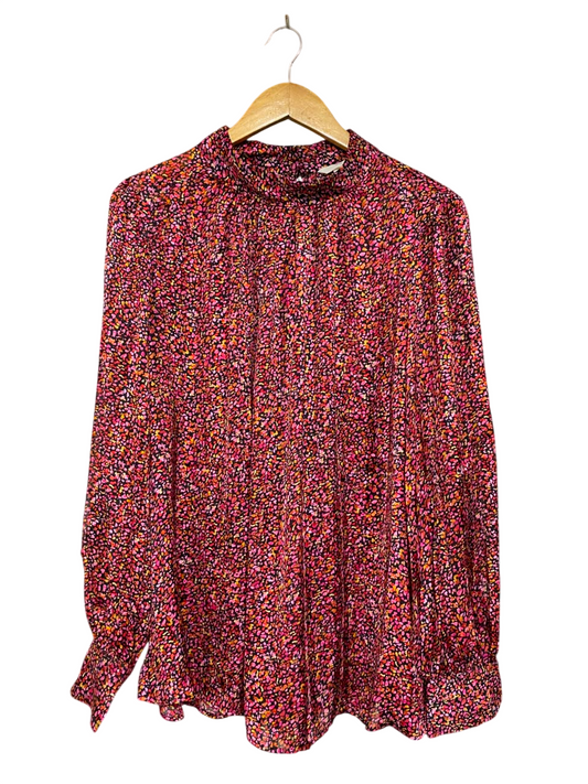 H&M |XL| BUST FREE| A25| VIBRANT PINK AND ORANGE ABSTRACT ANIMAL PRINT HIGH-NECK BLOUSE