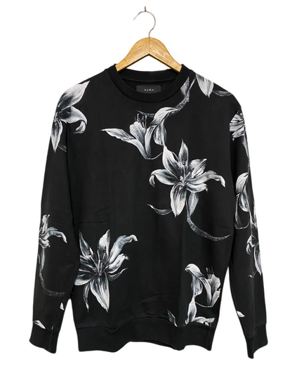 ZARA |S| BUST 20| A25| BLACK AND WHITE FLORAL PRINT CREWNECK SWEATSHIRT