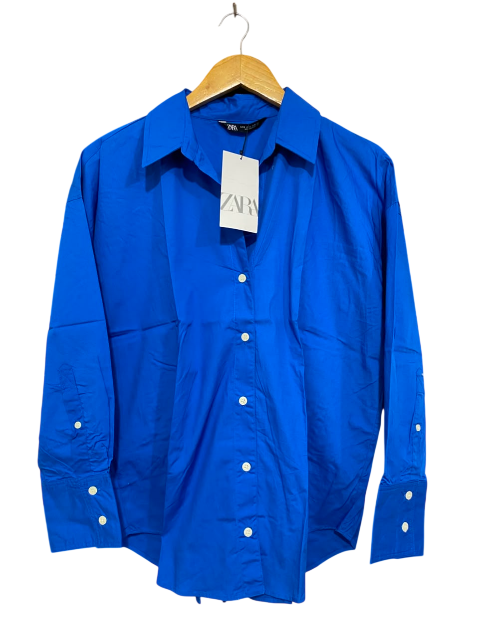 ZARA |S| BUST 22| A25| VIBRANT ROYAL BLUE BUTTON-DOWN OVERSIZED SHIRT