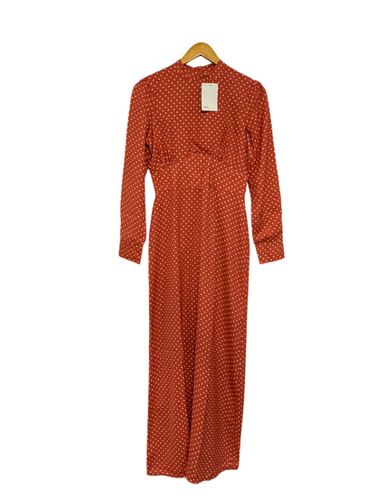 ASOS |M| BUST 17| A25| RUST ORANGE POLKA DOT HIGH-NECK LONG SLEEVE MIDI DRESS