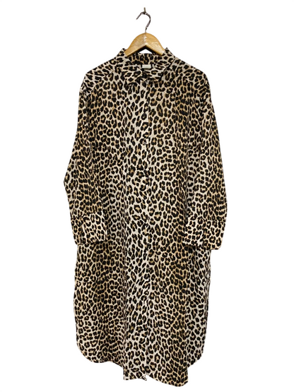H&M |L| BUST 25| A25| LEOPARD ANIMAL PRINT BUTTON-DOWN SHIRT MIDI DRESS