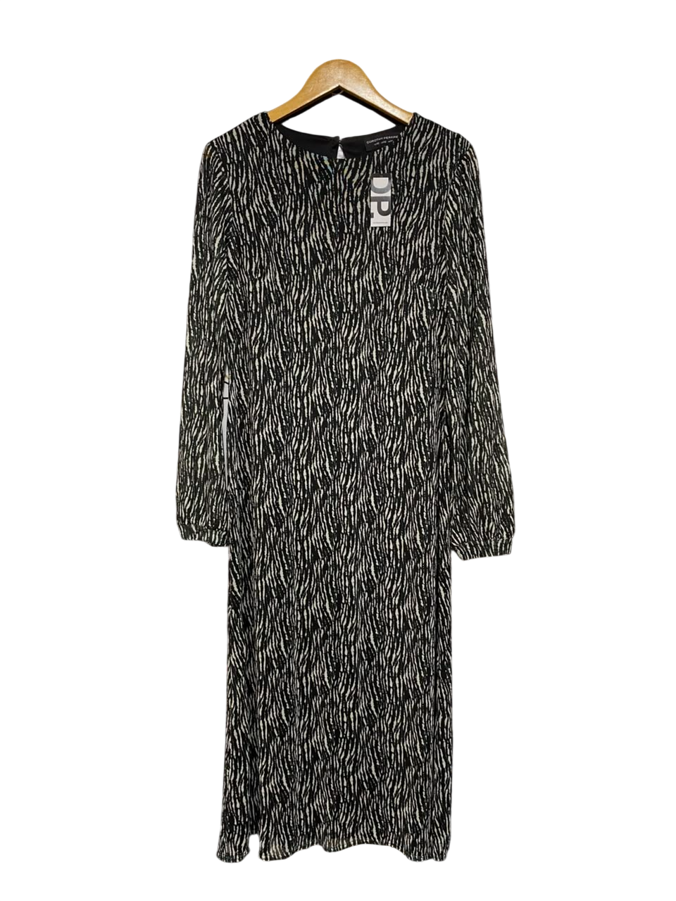 DOROTHY PERKINS |M| BUST 18| A25| BLACK AND WHITE ABSTRACT ANIMAL PRINT LONG SLEEVE MIDI DRESS