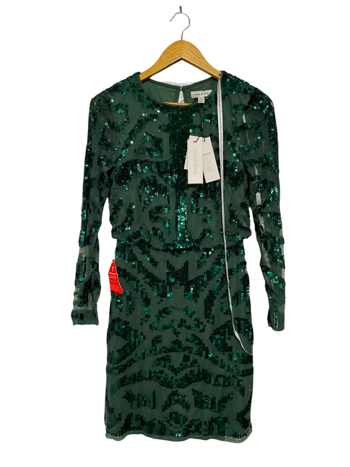 FROCK & FRILL |S| BUST 15| A25| EMERALD GREEN SEQUIN EMBELLISHED LONG SLEEVE PARTY DRESS