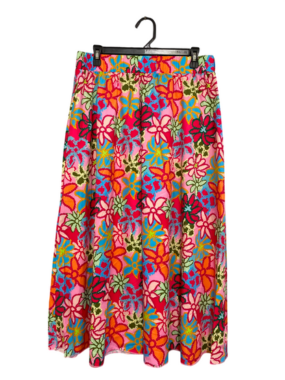 |XL| WAIST 30| A25| VIBRANT PINK MULTICOLORED FLORAL BOHEMIAN ELASTIC-WAIST MAXI SKIRT