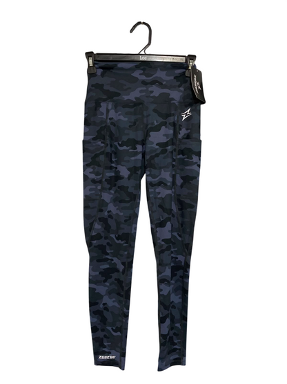 ZEE ZEE |XS| WAIST 22| A25| CHARCOAL BLUE CAMOUFLAGE HIGH-WAIST ATHLETIC ACTIVEWEAR LEGGINGS WITH POCKETS