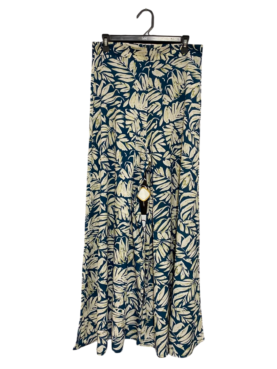 SHEIN |L| WAIST 30| A25| NAVY BLUE AND WHITE TROPICAL LEAF PRINT WIDE LEG PALAZZO PANTS
