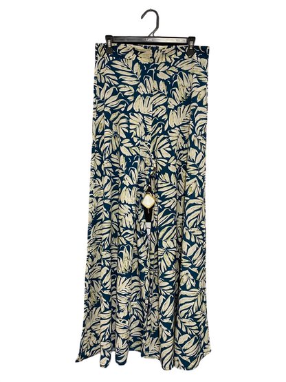 SHEIN |L| WAIST 30| A25| NAVY BLUE AND WHITE TROPICAL LEAF PRINT WIDE LEG PALAZZO PANTS