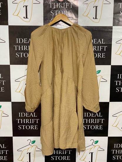H&M |S| BUST 21| A26| CAMEL BROWN V-NECK LONG SLEEVE MINI DRESS
