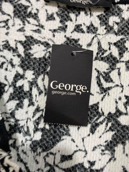 GEORGE |L| BUST 23| A26| BLACK AND WHITE FLORAL V-NECK PEPLUM LONG SLEEVE BLOUSE