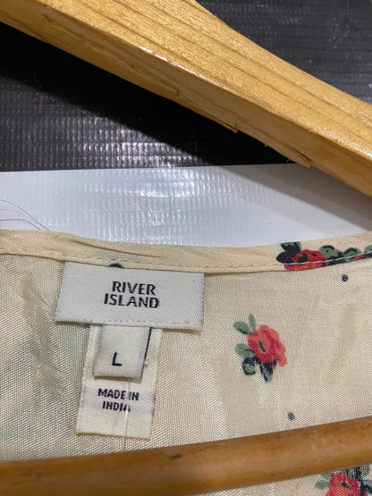 RIVER ISLAND |L| BUST FREE| A26| CREAM RED FLORAL LACE TRIM TIE WAIST PONCHO TOP