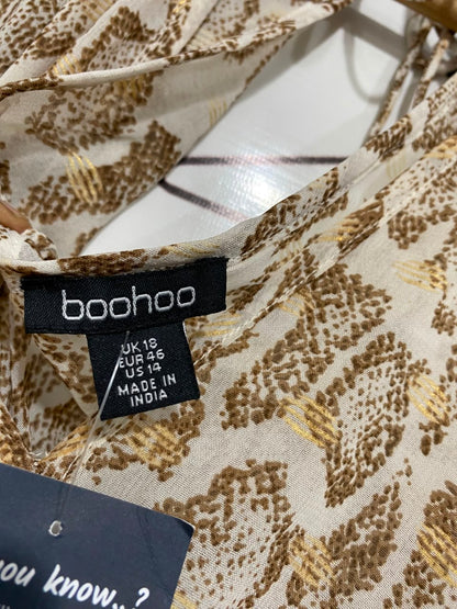BOOHOO |M| BUST FREE| A26| GOLD ANIMAL PRINT V-NECK TASSEL TIE WAIST MAXI DRESS