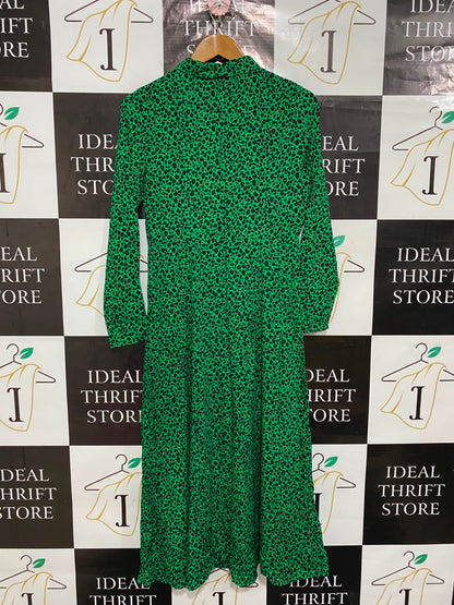 NEW LOOK |M| BUST 17| A26| GREEN BLACK LEOPARD ANIMAL PRINT BUTTON-DOWN SHIRT MIDI DRESS