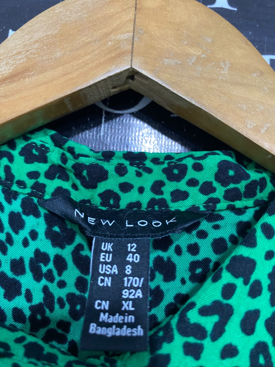 NEW LOOK |M| BUST 17| A26| GREEN BLACK LEOPARD ANIMAL PRINT BUTTON-DOWN SHIRT MIDI DRESS