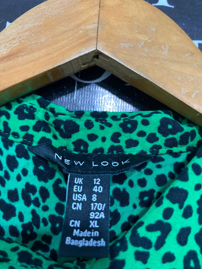 NEW LOOK |M| BUST 17| A26| GREEN BLACK LEOPARD ANIMAL PRINT BUTTON-DOWN SHIRT MIDI DRESS