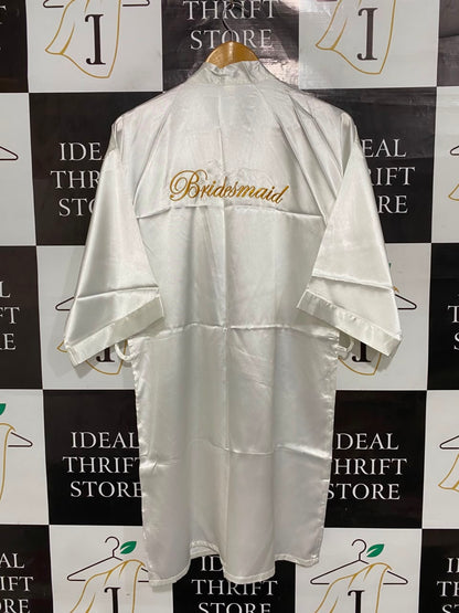 |M| BUST 21| A25| WHITE SATIN BRIDESMAID ROBE KIMONO SLEEVE LOUNGEWEAR