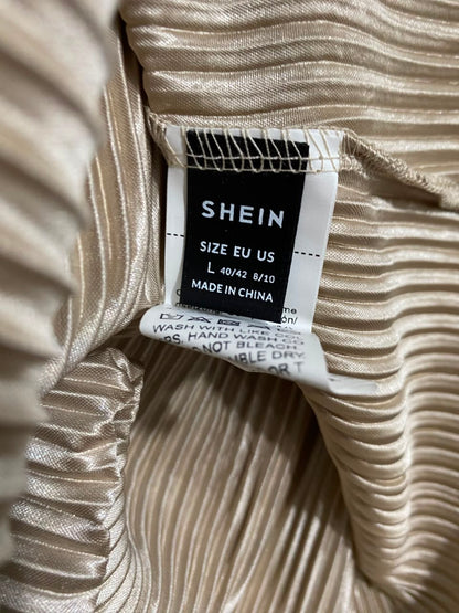 SHEIN |L| A25| CHAMPAGNE GOLD PLEATED BUTTON-DOWN SHIRT AND WIDE-LEG PANTS LOUNGEWEAR SET