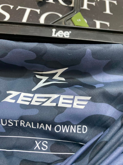 ZEE ZEE |XS| WAIST 22| A25| CHARCOAL BLUE CAMOUFLAGE HIGH-WAIST ATHLETIC ACTIVEWEAR LEGGINGS WITH POCKETS