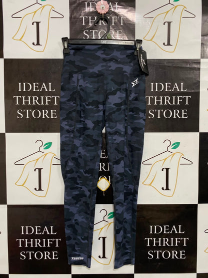 ZEE ZEE |XS| WAIST 22| A25| CHARCOAL BLUE CAMOUFLAGE HIGH-WAIST ATHLETIC ACTIVEWEAR LEGGINGS WITH POCKETS