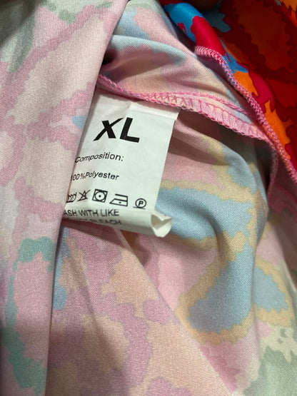 |XL| WAIST 30| A25| VIBRANT PINK MULTICOLORED FLORAL BOHEMIAN ELASTIC-WAIST MAXI SKIRT