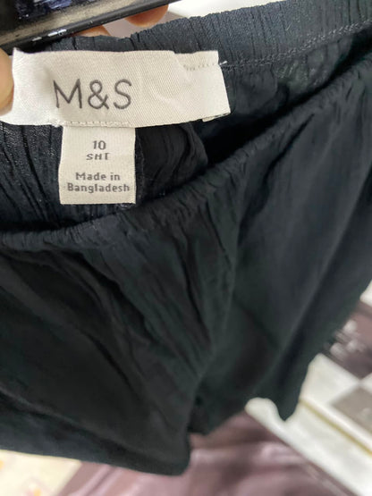 M&S |S| WAIST 26| A26| CLASSIC BLACK TEXTURED WIDE-LEG ELASTIC-WAIST PALAZZO PANTS