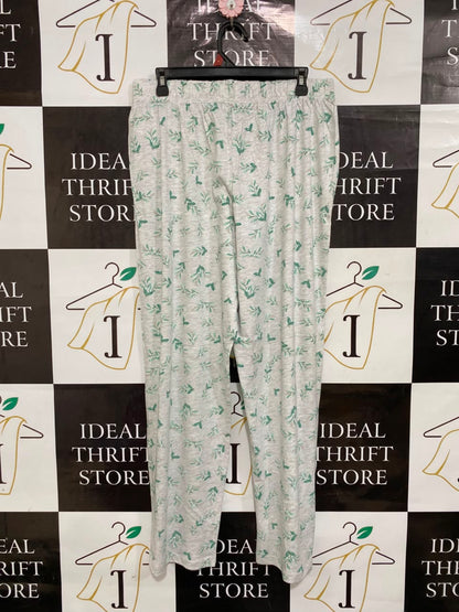 |XL| WAIST 32| A25| GREY AND GREEN BOTANICAL LEAF PRINT COTTON LOUNGE PANTS