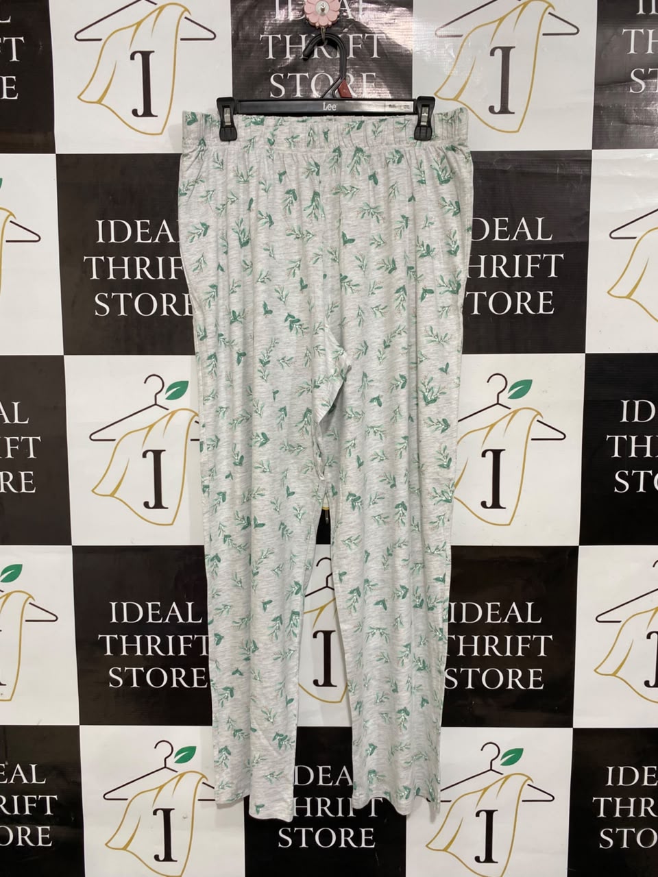 |XL| WAIST 32| A25| GREY AND GREEN BOTANICAL LEAF PRINT COTTON LOUNGE PANTS