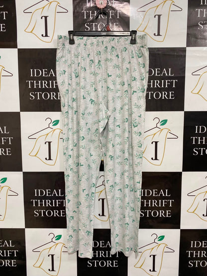 |XL| WAIST 32| A25| GREY AND GREEN BOTANICAL LEAF PRINT COTTON LOUNGE PANTS