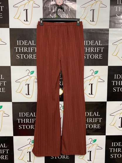 SHEIN |M| WAIST 26| A25| RUST BROWN PLEATED HIGH-WAIST FLARED LOUNGE PANTS