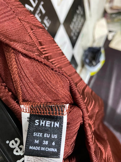 SHEIN |M| WAIST 26| A25| RUST BROWN PLEATED HIGH-WAIST FLARED LOUNGE PANTS