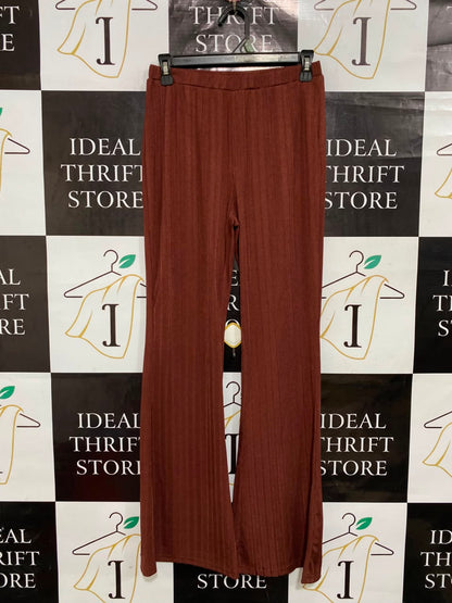 SHEIN |M| WAIST 26| A25| RUST BROWN PLEATED HIGH-WAIST FLARED LOUNGE PANTS