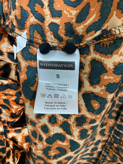 WEDNESDAYS GIRL |S| BUST 19| A25| LEOPARD ANIMAL PRINT RUFFLED NECKLINE LONG SLEEVE MIDI DRESS