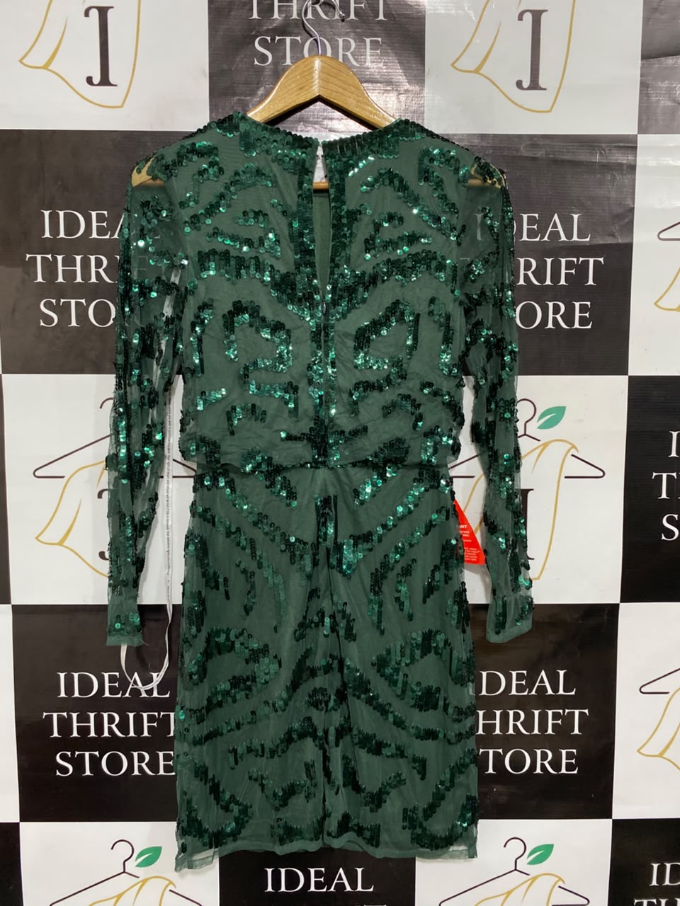 FROCK & FRILL |S| BUST 15| A25| EMERALD GREEN SEQUIN EMBELLISHED LONG SLEEVE PARTY DRESS
