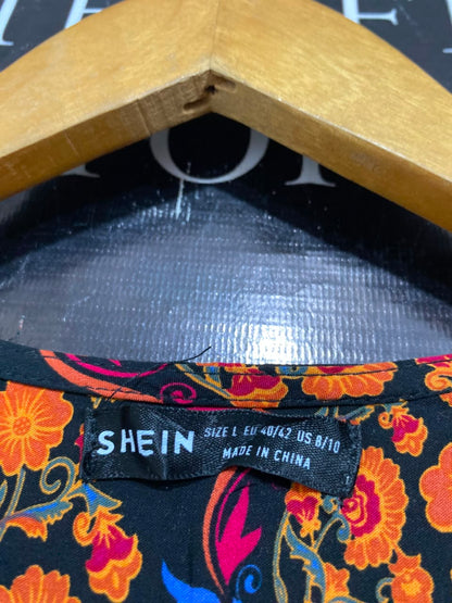 SHEIN |L| BUST 17| A25| BLACK AND ORANGE BOHEMIAN MANDALA PRINT LONG SLEEVE MAXI DRESS