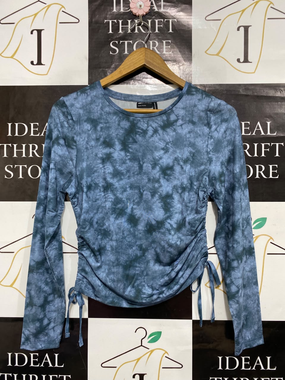 ASOS |M| BUST 16| A25| BLUE TIE-DYE DUAL-SIDED RUCHED LONG SLEEVE TOP