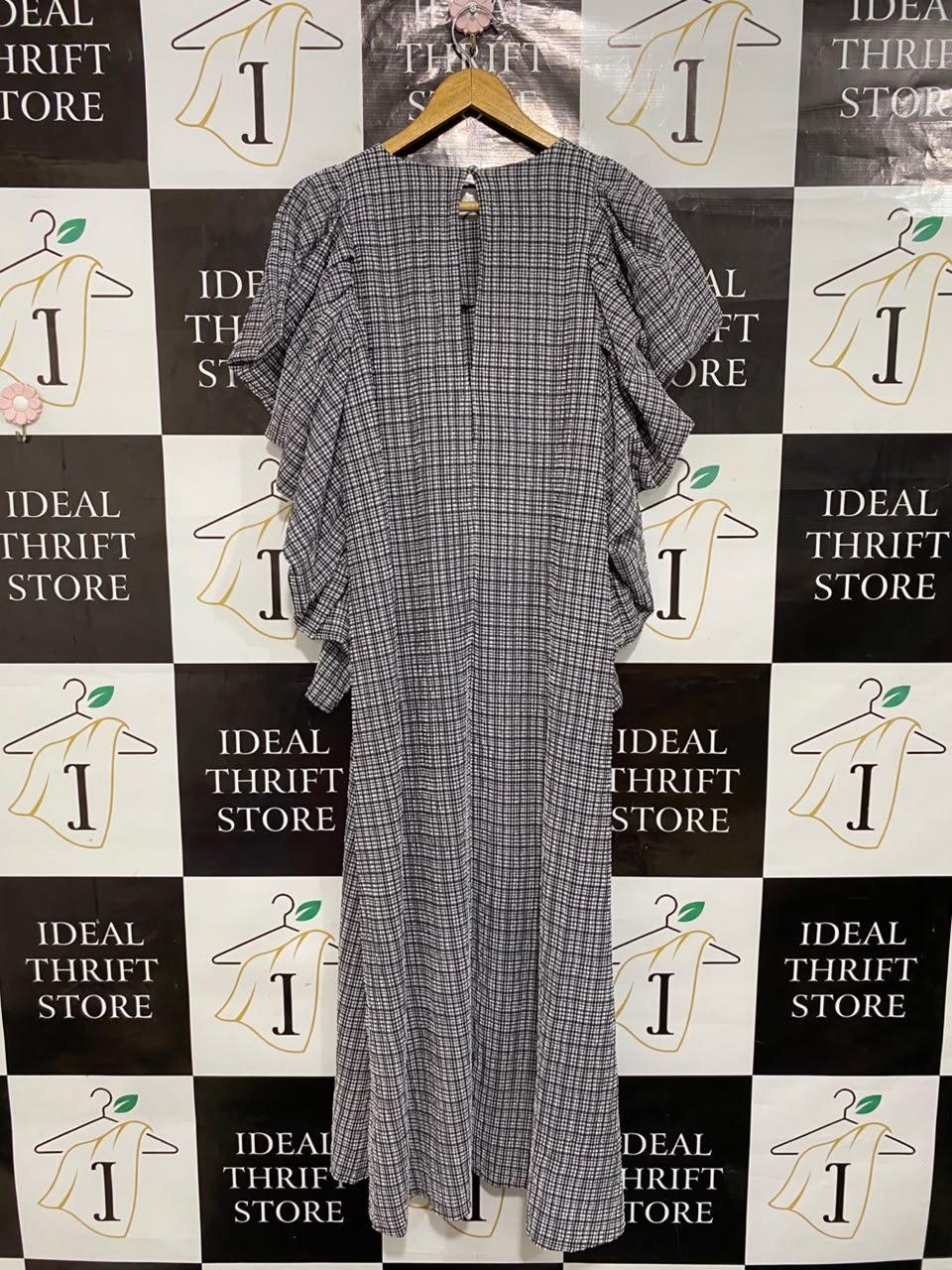 ASOS |M| BUST 19| A25| BLACK AND WHITE CHECKED RUFFLE OVERLAY MAXI DRESS