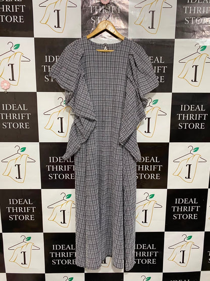 ASOS |M| BUST 19| A25| BLACK AND WHITE CHECKED RUFFLE OVERLAY MAXI DRESS