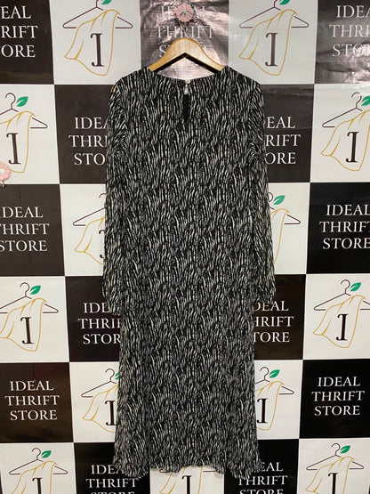 DOROTHY PERKINS |M| BUST 18| A25| BLACK AND WHITE ABSTRACT ANIMAL PRINT LONG SLEEVE MIDI DRESS