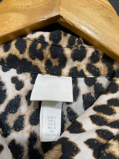 H&M |L| BUST 25| A25| LEOPARD ANIMAL PRINT BUTTON-DOWN SHIRT MIDI DRESS