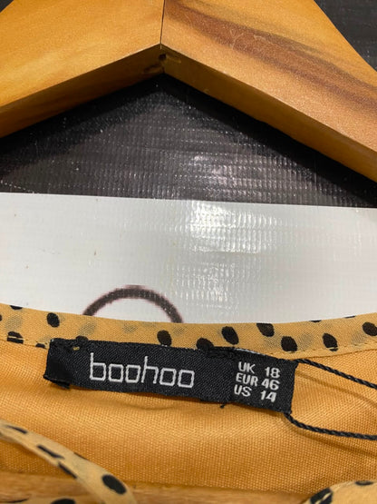 BOOHOO |M| BUST 23| A25| MUSTARD YELLOW SPOTTY TIE-NECK TIERED MIDI DRESS