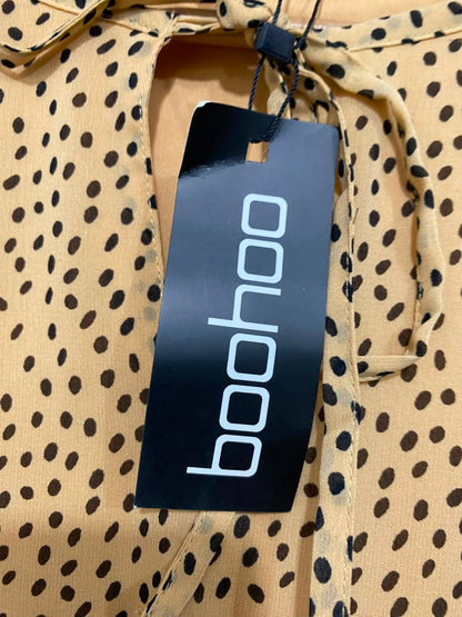 BOOHOO |M| BUST 23| A25| MUSTARD YELLOW SPOTTY TIE-NECK TIERED MIDI DRESS