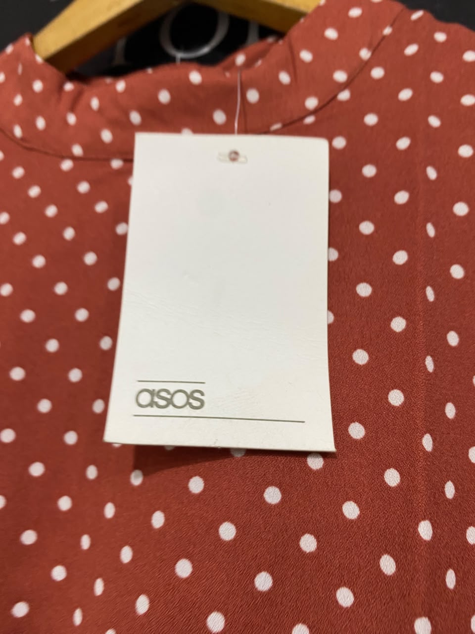 ASOS |M| BUST 17| A25| RUST ORANGE POLKA DOT HIGH-NECK LONG SLEEVE MIDI DRESS