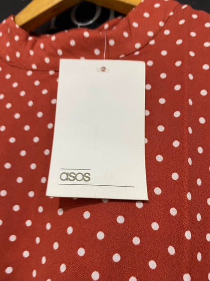 ASOS |M| BUST 17| A25| RUST ORANGE POLKA DOT HIGH-NECK LONG SLEEVE MIDI DRESS
