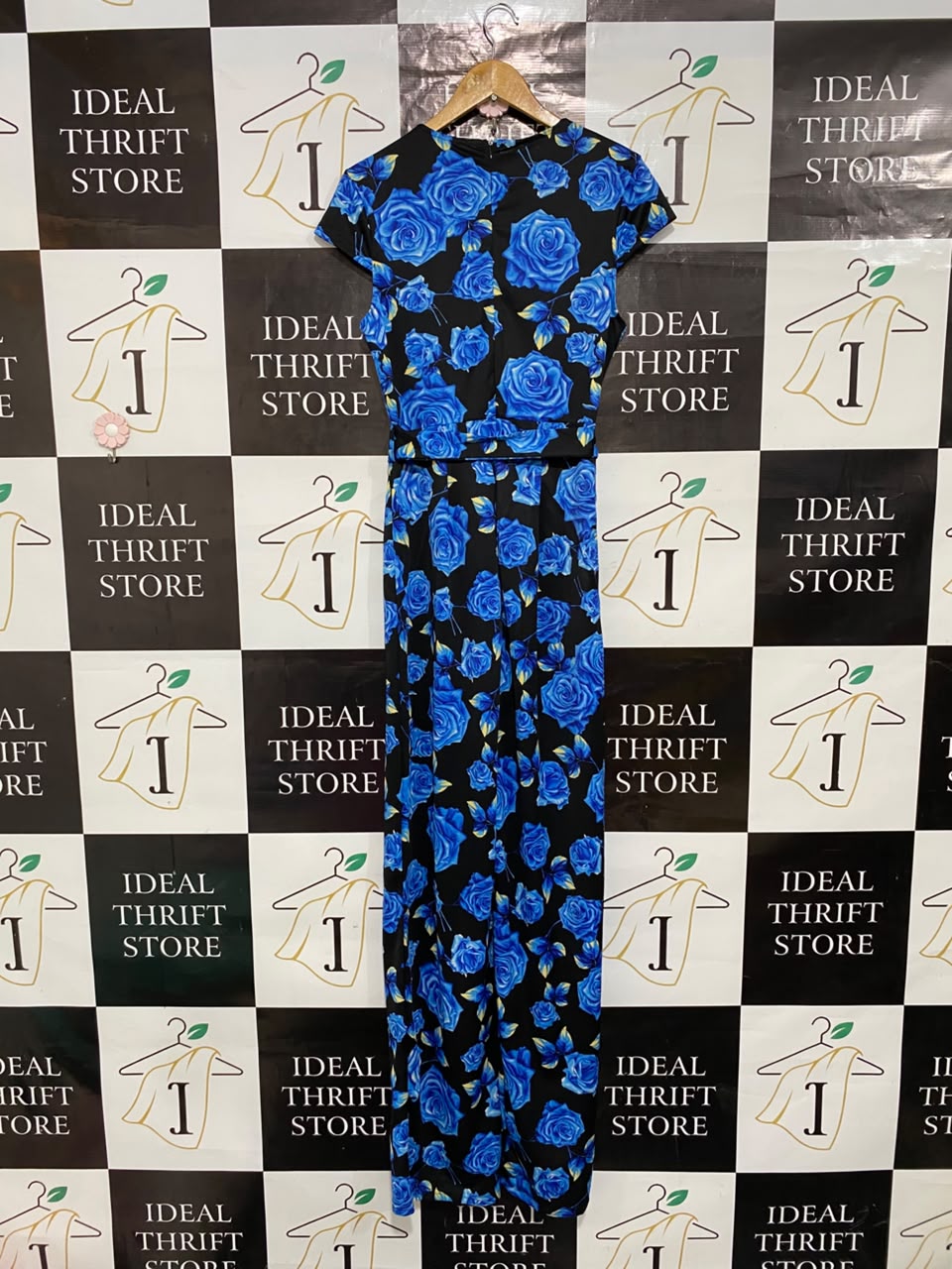QIANYIKU |M| BUST 17| A25| BLUE ROSE FLORAL PRINT SHORT SLEEVE BELTED JUMPSUIT