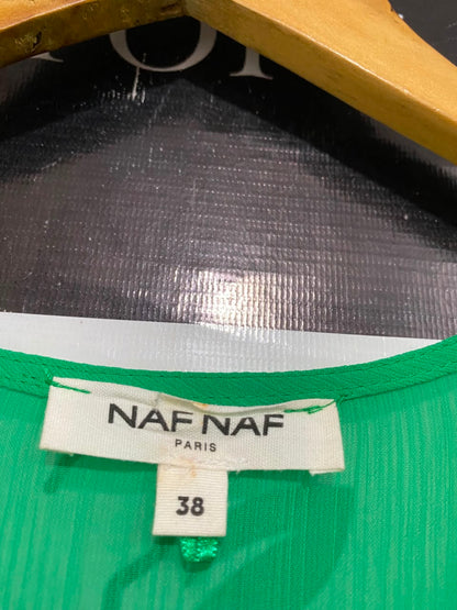 NAF NAF |S| BUST 16| A25| VIBRANT GREEN WRAP-STYLE LONG SLEEVE BELTED MIDI DRESS
