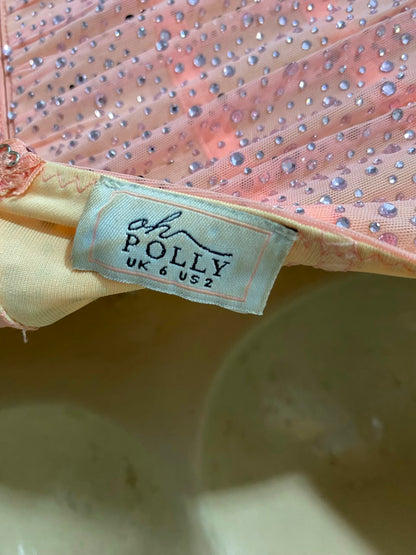 OH POLLY |S| BUST 15| A25| BLUSH PINK RHINESTONE EMBELLISHED RUCHED BODYCON MINI DRESS